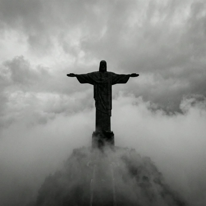 Christ the redeemer statue shrouded in clouds
